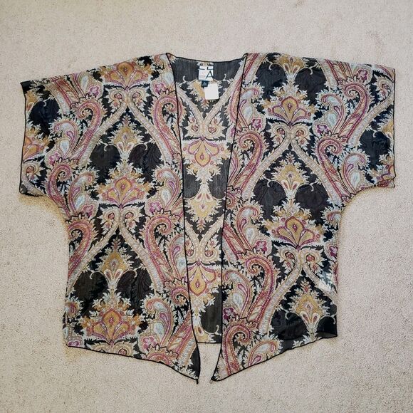 Vintage Living Doll Los Angeles Cover Up Kimono Cardigan Sheer Paisley Large - Picture 1 of 4